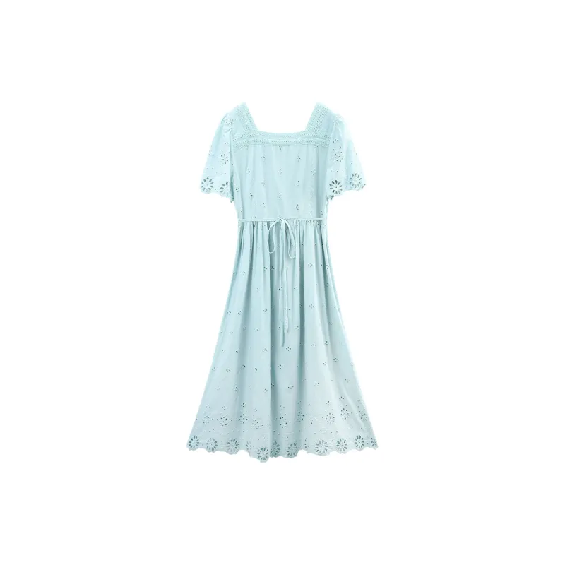 A Paradise For Awakening Short Sleeved Dress Women's Lake Blue-1