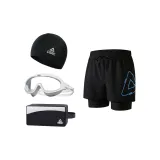 Black Blue+White Swim Goggles+Swimming Cap+Swim Bag-Four-Piece Set