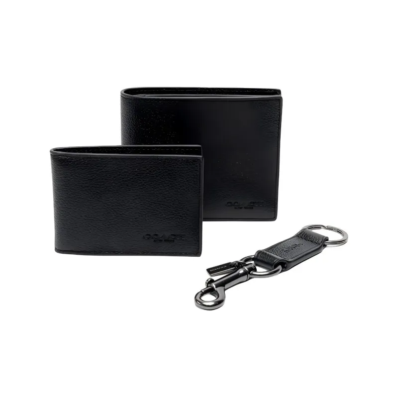 COACH 3 IN 1 Wallet Smooth Calf Leather Gift Set Wallets Mini Men's Black-4