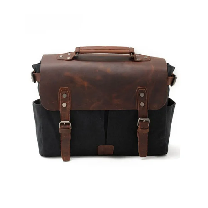 TTaG．baG Leather With Batik Canvas Bag, Crossbody Handbag Regular Men's Khaki/Black/Dark Gray/Army Green-8