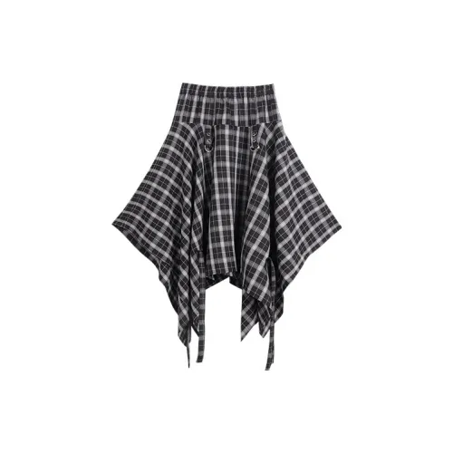 MITUAN Casual Long Skirts Women's Black Plaid