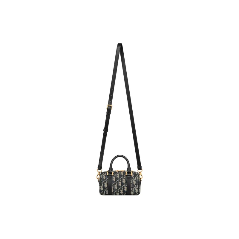 DIOR Grained Cow Leather With Fabric Boston Bag Handbag Shoulder Bag Crossbody Bag Mini Women's Blue Black-3