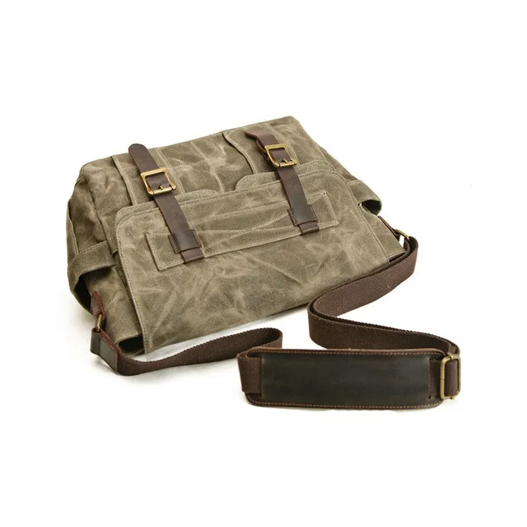 TTaG．baG Oilwax Canvas With Top Grain Cow Leather Canvas Bag Crossbody Bag Men's Khaki/Green/Black/Dark Gray-6