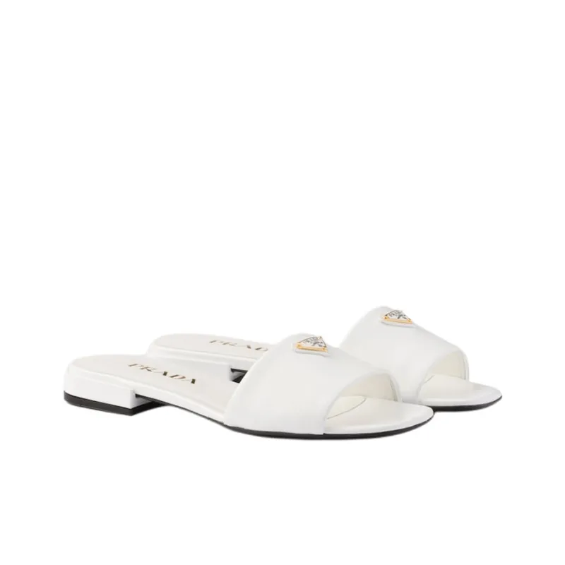 PRADA Saffiano Abrasion Resistant Slide Slippers Women's White-2