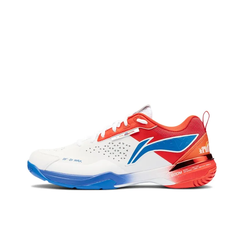 LiNing Durable Breathable Low Top Badminton Shoes Unisex White Red Blue-0