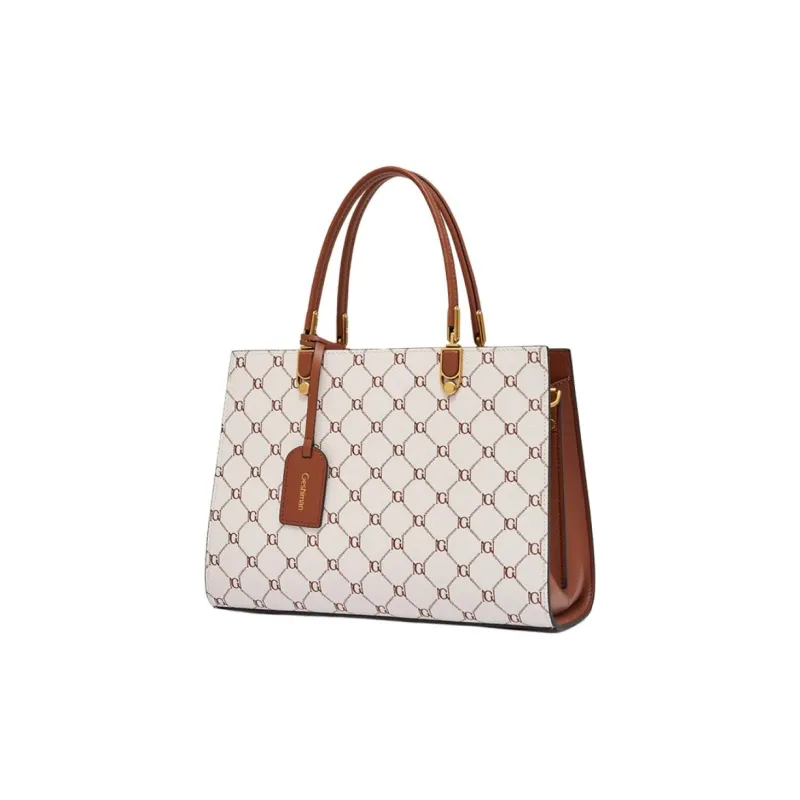 Geshiman PVC Shoulder Bag, Crossbody Bag, Handbag Large Size Women's Coffee/Ecru-1