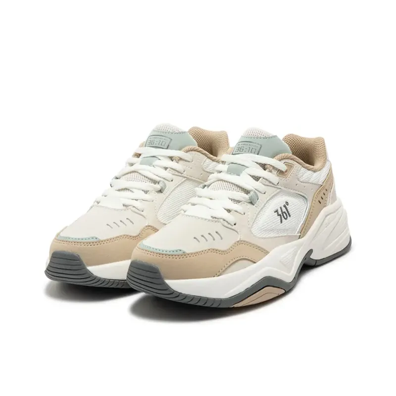 361° Sailing Series Wear Resistant Slip Resistant Low Top Chunky Sneakers Women's White Beige-2