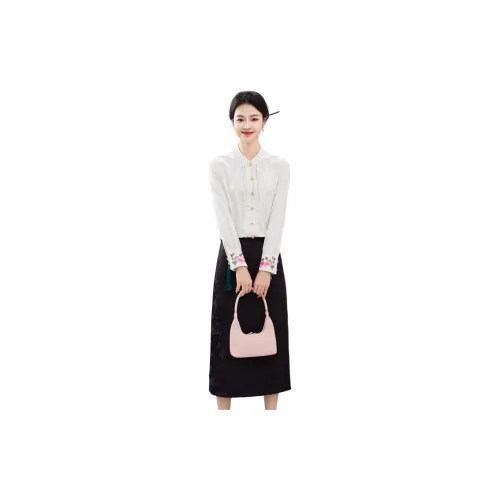 Yi Mengyuan Two Piece Skirt Sets Women's Set White+Black