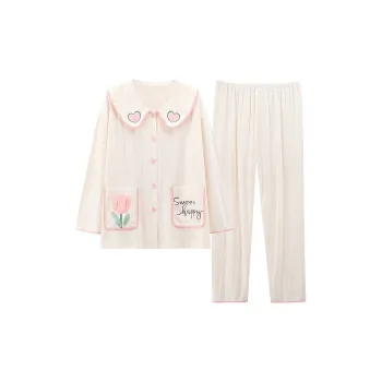 Sleep Students Dormitory Home Outerwear Ready Pajama Set Women's Milk White