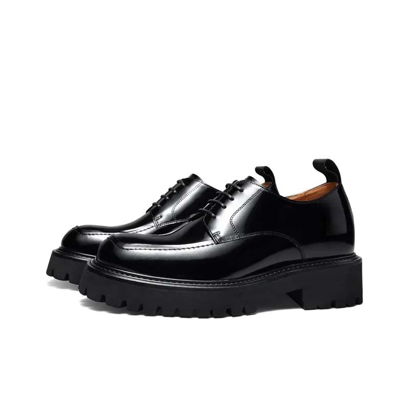 Zuti Trendy Versatile Shiny Derby Shoes Casual Shoes Approx. 7.5cm Men's Black-1
