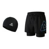 Black Blue+Swimming Cap-Two-Piece Set