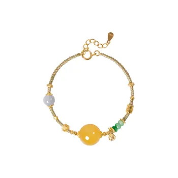 Long Fu Amber Beeswax Woven Bracelet With Hand Rope Perfect For Festivals And Gift-Giving Women's