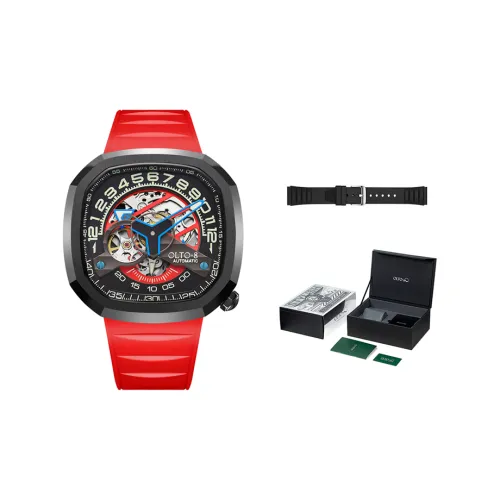 OLTO 8 INFINITY Collection Wrist Watch Automatic Mechanical Movement Rubber Strap 44mm Cut Out Dial Men's Watches