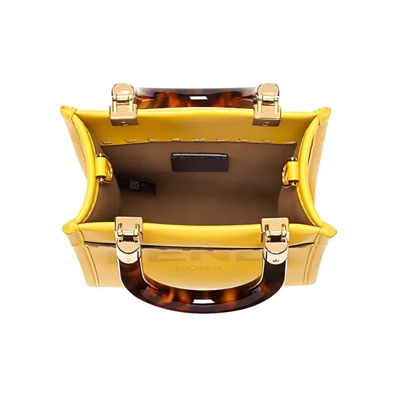 FENDI Sunshine Cow Leather Small Tote Sunshine Bag, Handbag, Shoulder Bag, Crossbody Bag Mini Women's Yellow-3