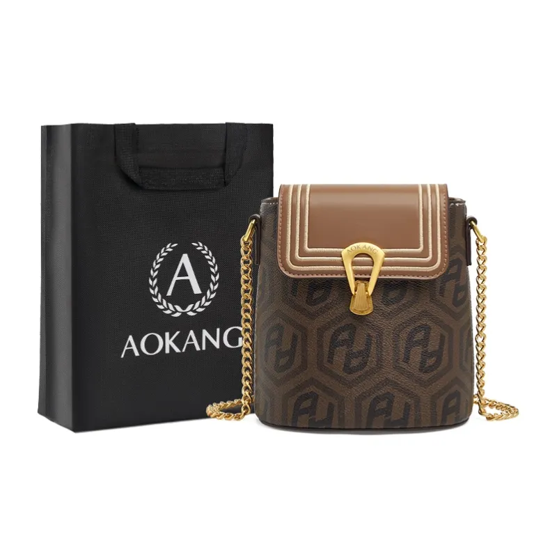 AOKANG PVC Crossbody Shoulder Bag Medium Size Women's Coconut Milk White/Cocoa Coffee-4