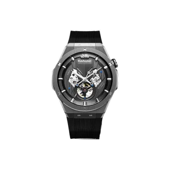 RARONE Gemini Little Twin Stars K Knight Mechanical Movement Silicone Strap Watch Men's Watches Black Dial