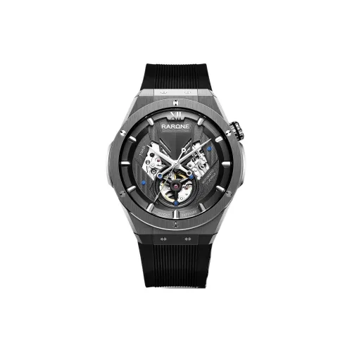 RARONE Gemini Little Twin Stars K Knight Mechanical Movement Silicone Strap Watch Men's Watches Black Dial