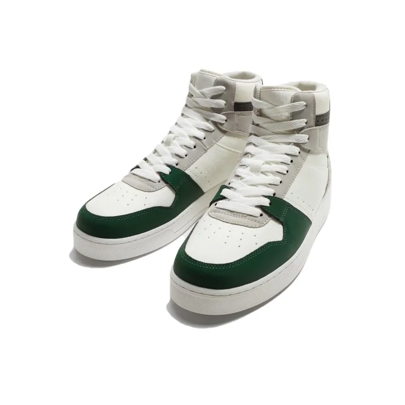ZARA Wear-Resistant High-Top Skateboard Shoes Men's White Green-2