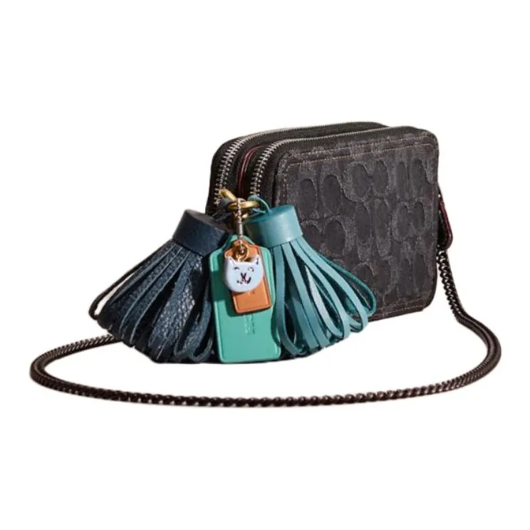 COACH Kira Denim With Calfskin Shoulder Bag Crossbody Bag Small Size Women's Black-1