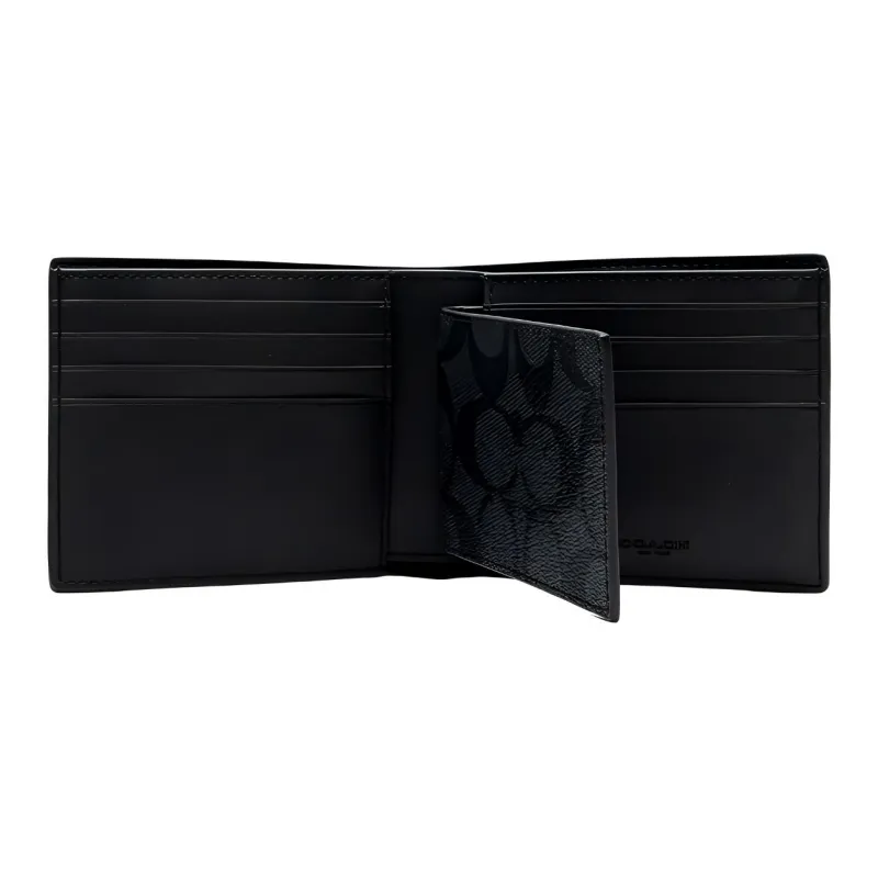 COACH 3 IN 1 Wallet Iconic Canvas Wallet Mini Men's Charcoal Gray & Denim Blue & Chalk White-3