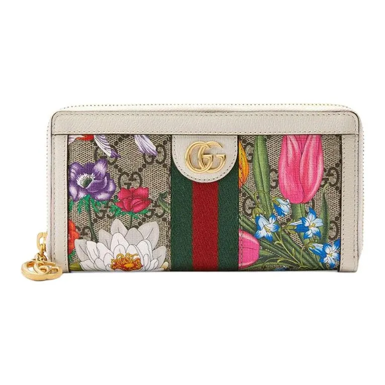 GUCCI Ophidia Canvas With Leather Wallets With Money Clip Women's Ebony/White/Multicolor-0