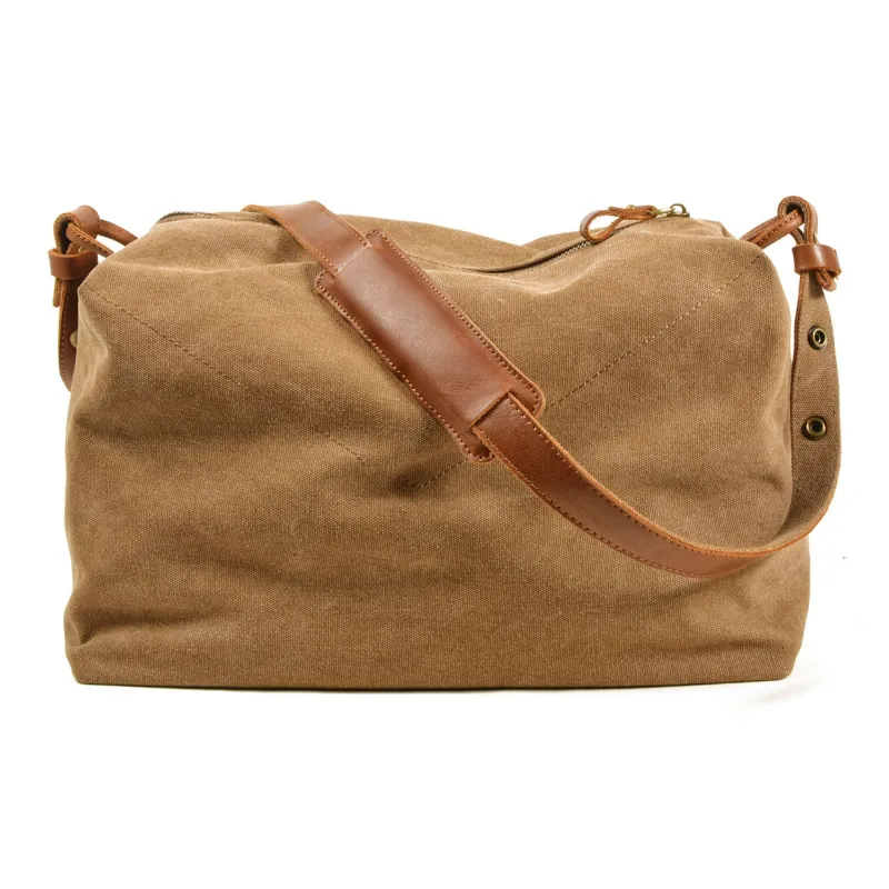 TTaG．baG Top Grain Cow Leather With Canvas Canvas Bag Shoulder Bags Regular Men's Khaki/Green/Dark Gray-0