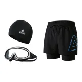 Black Blue+Black White Swim Goggles+Swimming Cap-Three-Piece Set