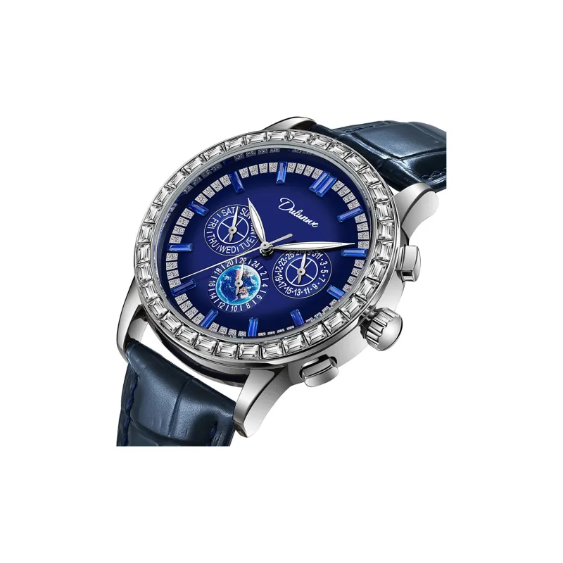 Dulunwe Automatic Mechanical Movement Genuine Leather Strap Watch Men's Watches Black Dial-1