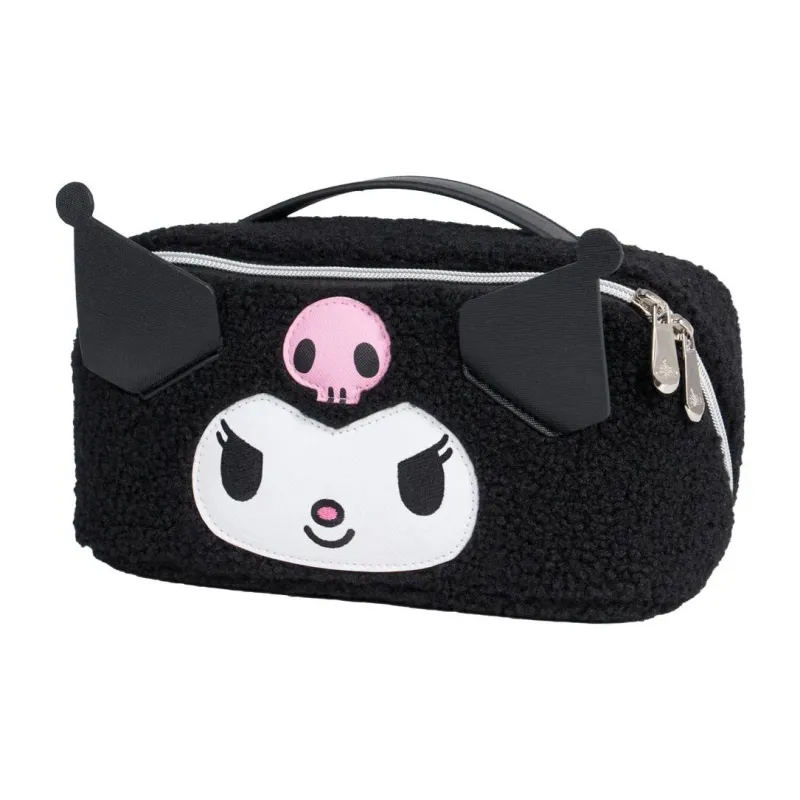 Sanrio Impressions Vanity Collaboration Faux Sherpa Fabric Makeup Bag Women's Black-1