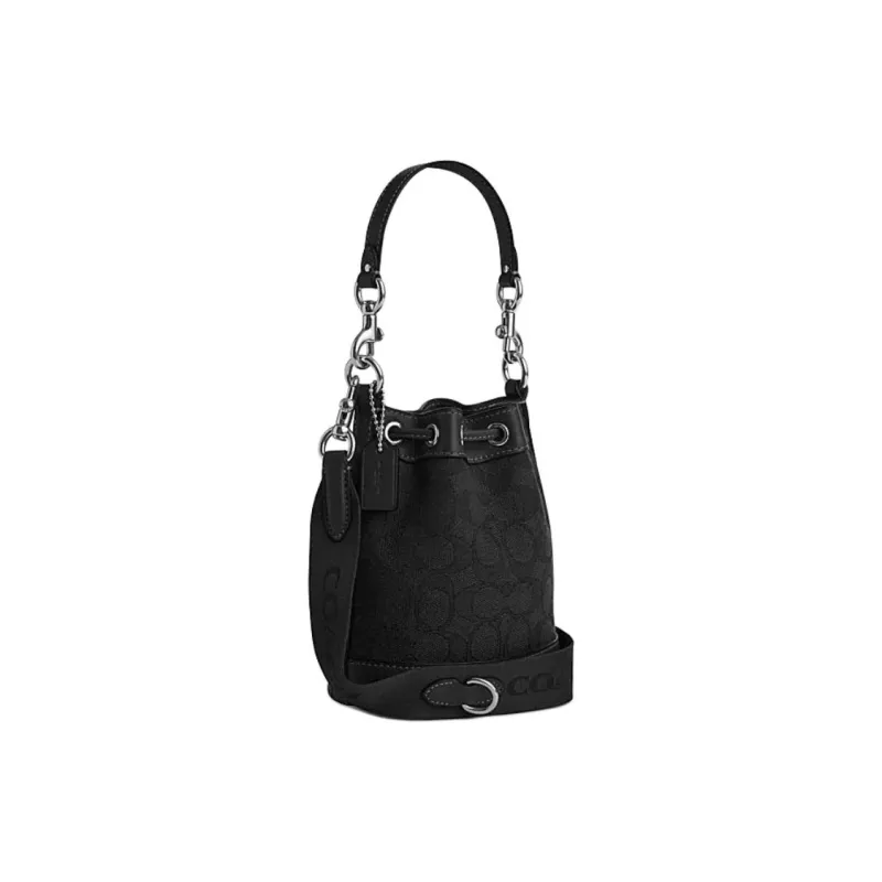 COACH Fabric With Cow Leather Bucket Bag, Handbag, Shoulder Bag, Crossbody Bag Mini Women's Silver Hardware & Black-1
