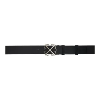 OFF-WHITE Smooth Buckle Design Calfskin Leather Belts Men's Black Width: 4CM
