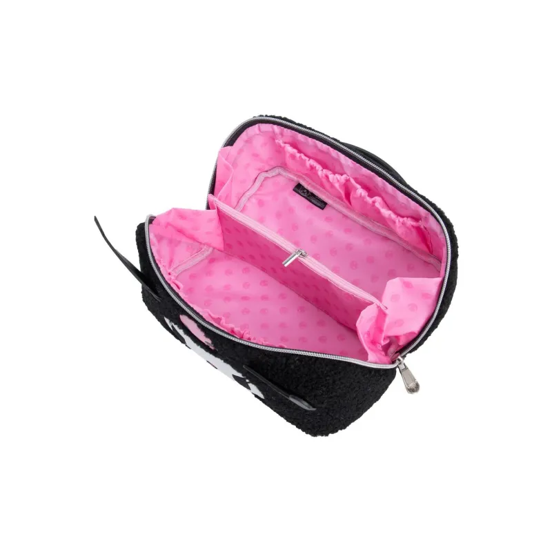 Sanrio Impressions Vanity Collaboration Faux Sherpa Fabric Makeup Bag Women's Black-4