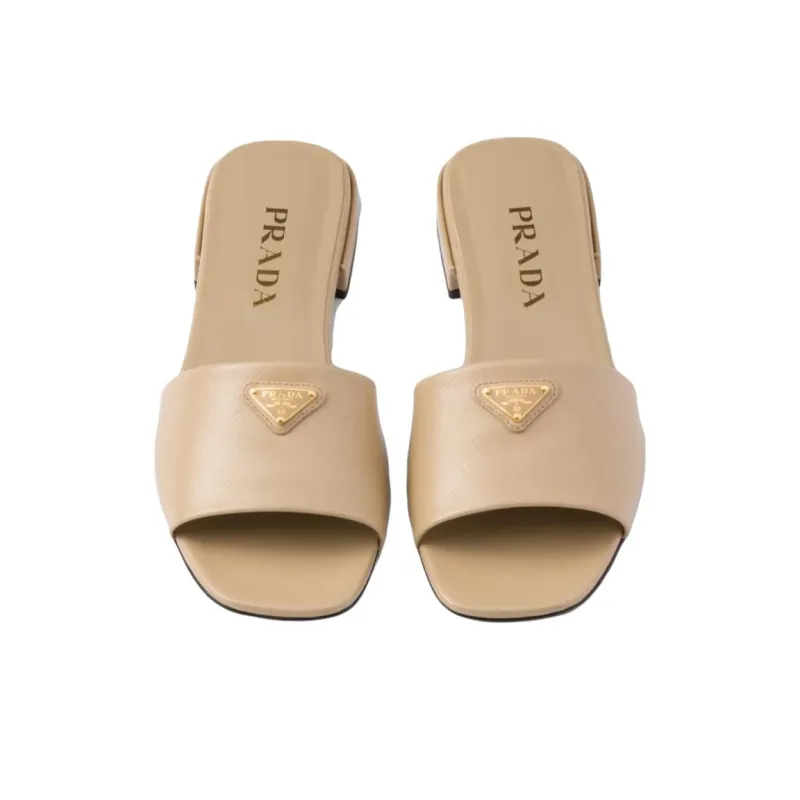 PRADA Saffiano Slide Slippers Women's Beige-4