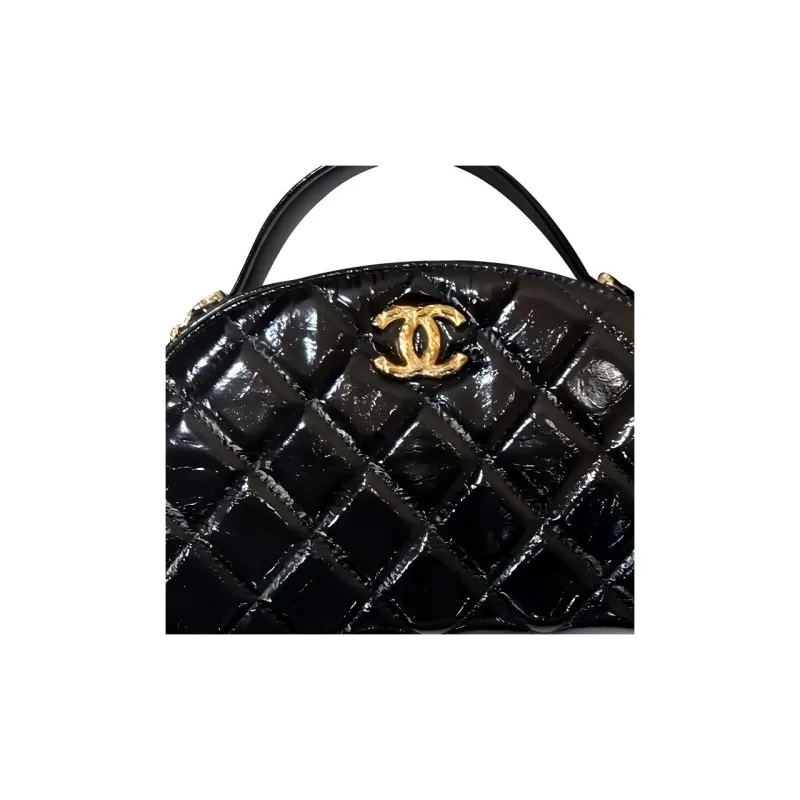CHANEL Sheepskin Bowling Bag, Portable Crossbody Bag, Shoulder Bag Women's Black-1
