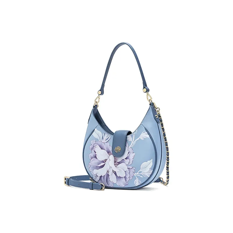 Ancient Yi Xi Cow Leather Vintage Cheongsam Shoulder Bag Women's Sunny Mountain Blue-1