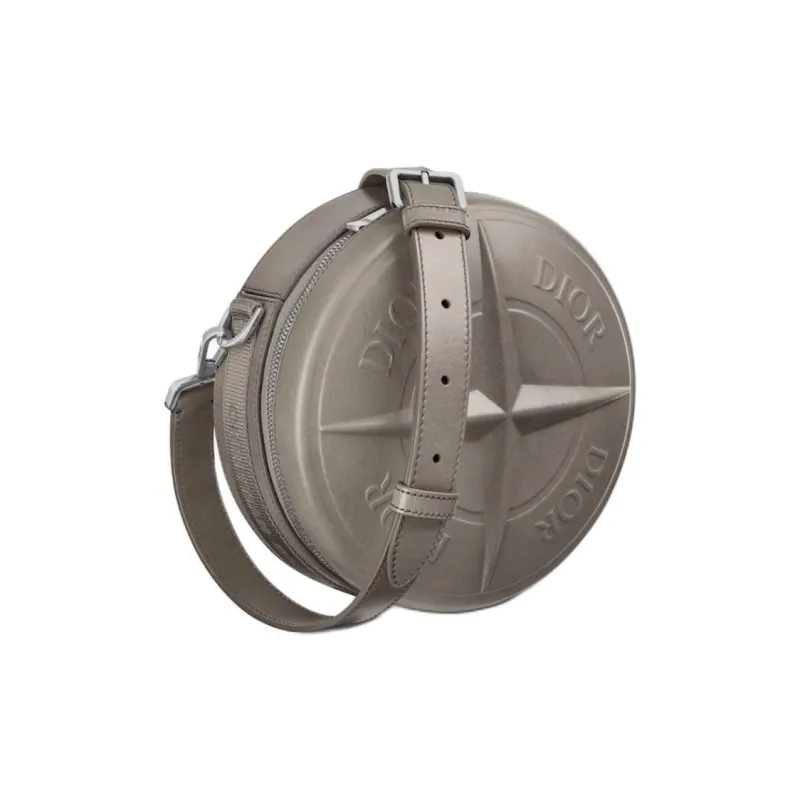 DIOR STONE ISLAND Cow Leather Small Round Bag, Shoulder Bag, Crossbody Bag Men's Gray-3