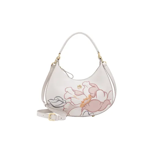 Ancient Yi Xi Cow Leather Cheongsam Shoulder Bag, Crossbody Mom Bag Women's Pearl Gray