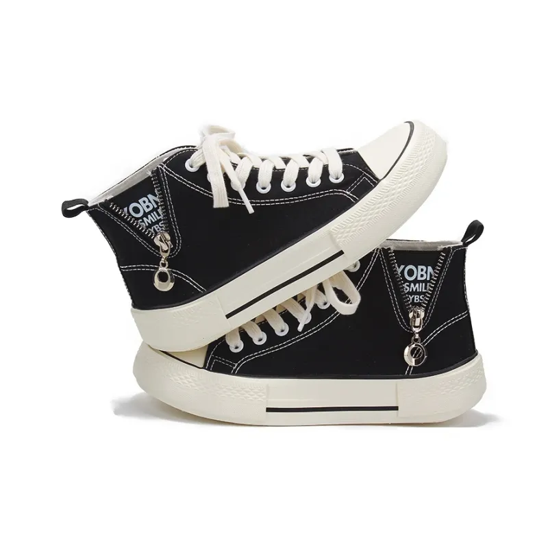 Yobn Anti Slip And Wear Resistant Breathable High Top Canvas Shoes Women's Black-4