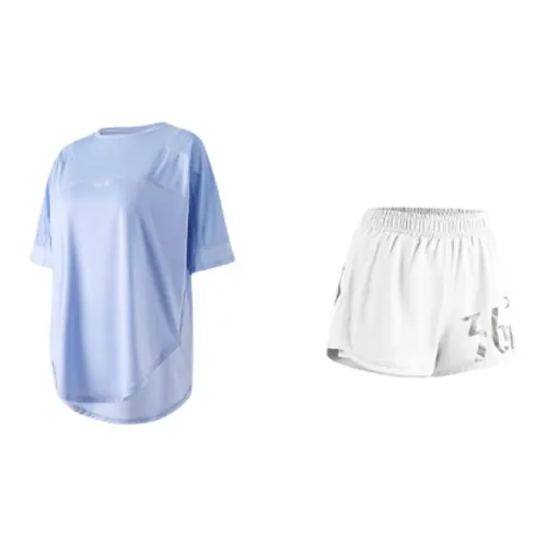 361° Casual Suits Women's Set Light Sky Blue Short-Sleeved+White Shorts