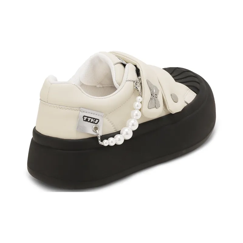 TTKJ Fashion Butterfly Hook and Loop White Sneakers Non slip Lightweight Low Top Casual Shoes Women's White Moonlight-4