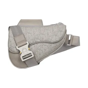 DIOR Oblique Print Technical Fabric With Smooth Cow Leather Saddle Bag, Shoulder Bag, Crossbody Bag Men's Gray