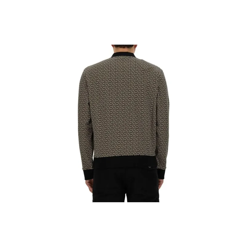BALMAIN V Neck Monogram Jersey Sweatshirt-1