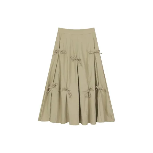 ELF SACK Casual Long Skirts Women's Bowknot Light Khaki