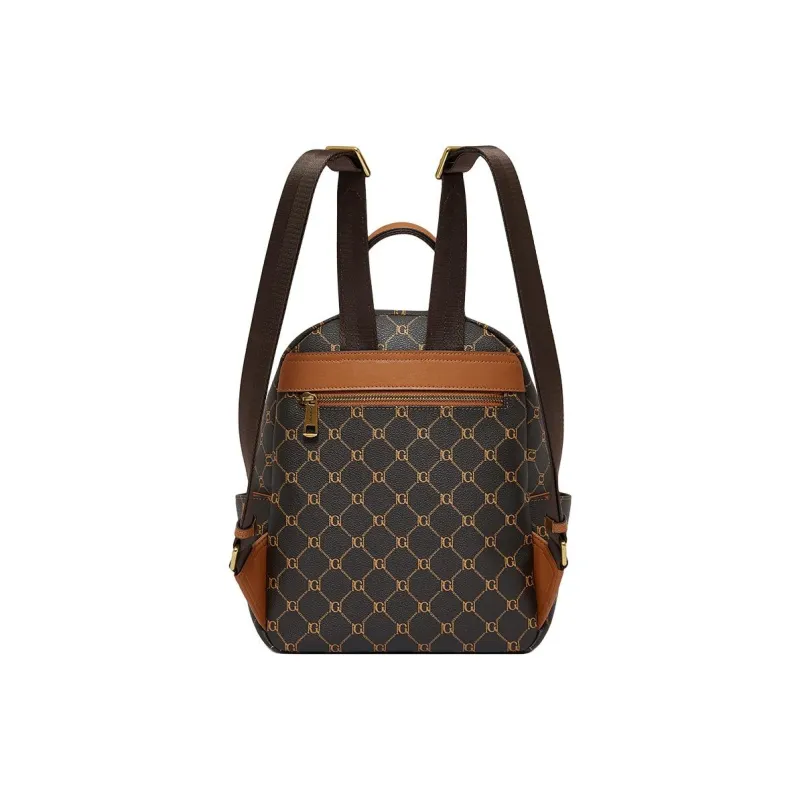 Geshiman PVC Backpack Large Size Women's Coffee/Ecru-2