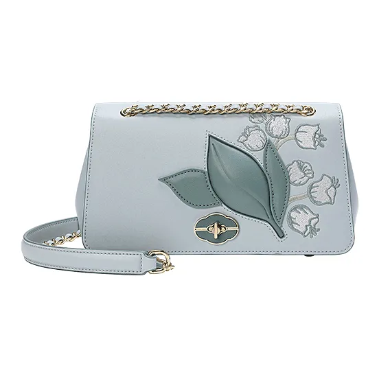 Ancient Yi Xi Cow Leather Small Square Bag Shoulder Bag, Crossbody Bag Women's Misty Blue-4