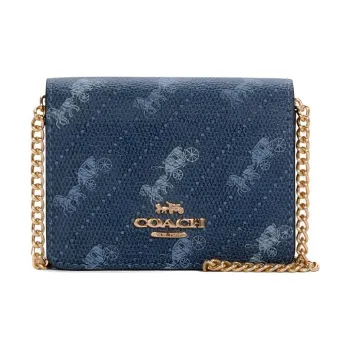 COACH Chain Leather Shoulder Bags With Chain Crossbody Bags Mini Women's Denim Denim Blue