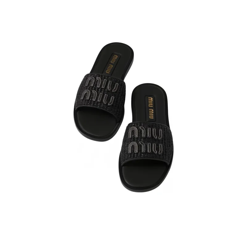 MIU MIU Slide Slippers Women's Black-4