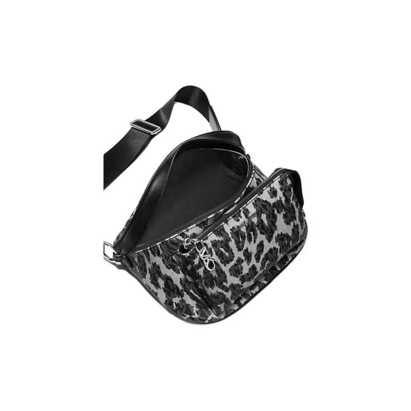 MICHAEL KORS Slater Canvas Crossbody Bag, Shoulder Bag Medium Size Women's Black & White-1