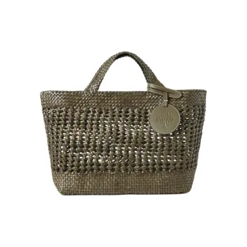 Mulberry Leather Tote Bag Shopping Bag Handbag Small Size Women's Linen Green