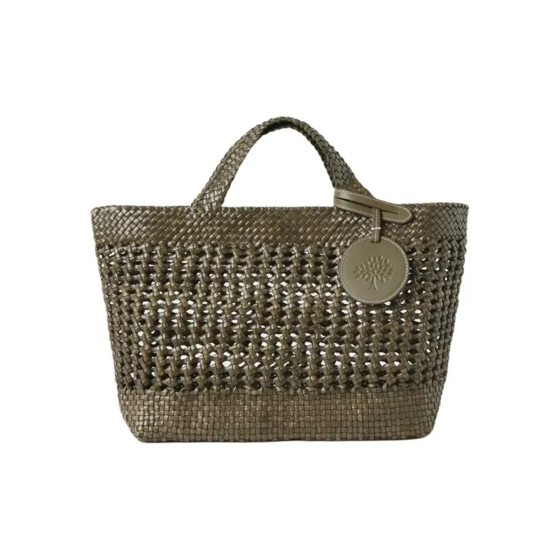 Mulberry Leather Tote Bag Shopping Bag Handbag Small Size Women's Linen Green-0